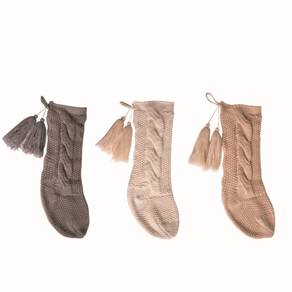 Transpac Fabric Chunky Knit Stocking Set of 3 Christmas Home Decorations
