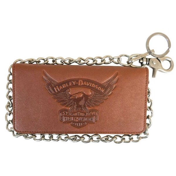 Harley-Davidson Men's Eagle Embossed Biker Bi-fold Tall Wallet EE9013L-SCOTCH - 7" x 3.75"