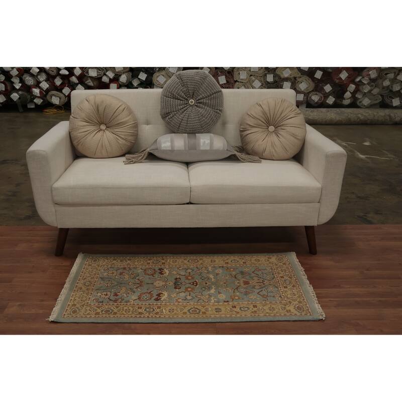 Hand Knotted Oriental 100% Wool Carpet Traditional Floral Navy Blue & Blues Ziegler Area Rug - 3' 10'' X 2' 0''