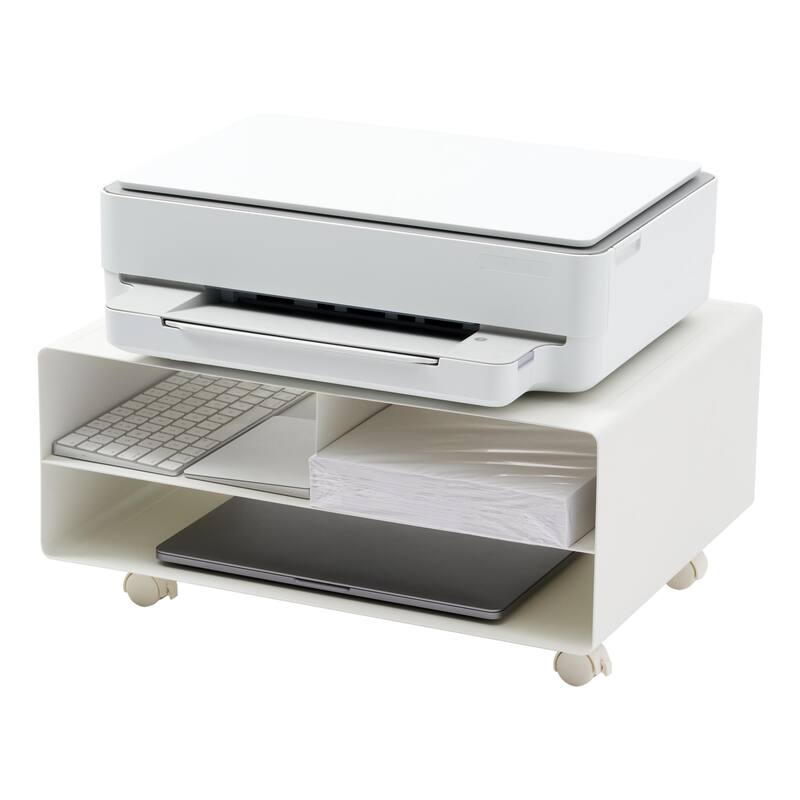 Yamazaki Home Rolling Printer Stand, Steel, Holds 59.4 lbs, Minimal Assembly - L 14.57 x W 18.9 x H 7.48 inches - White