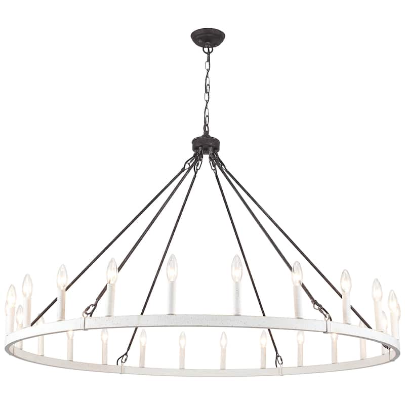 24 - Light 52in. Lagre Dimmable Wagon Wheel Chandelier Farmhouse Round Vintage Candle Style Light - N/A