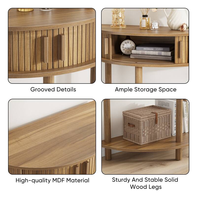 31.5" Farmhouse Grooved Half-Moon Console Table for Living Room, Hallway, Entryway or Foyer
