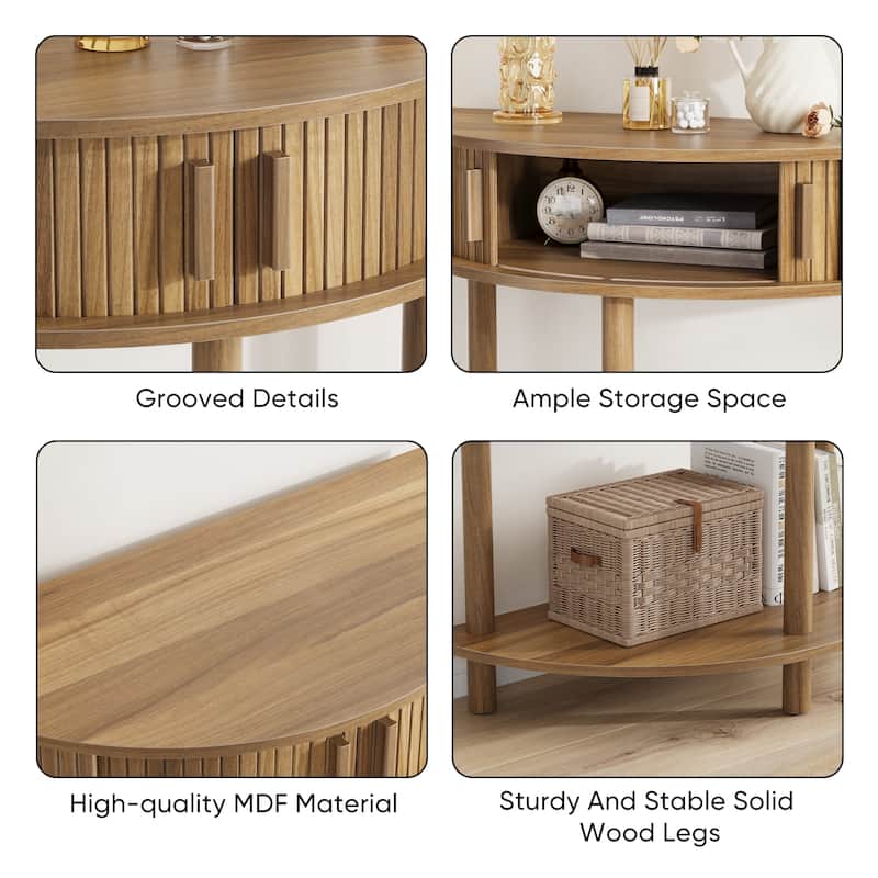 31.5-Inch Grooved Half-Moon Console Table, Farmhouse Sofa Table Behind Couch, Entryway Table, Decorative Table for Living Room