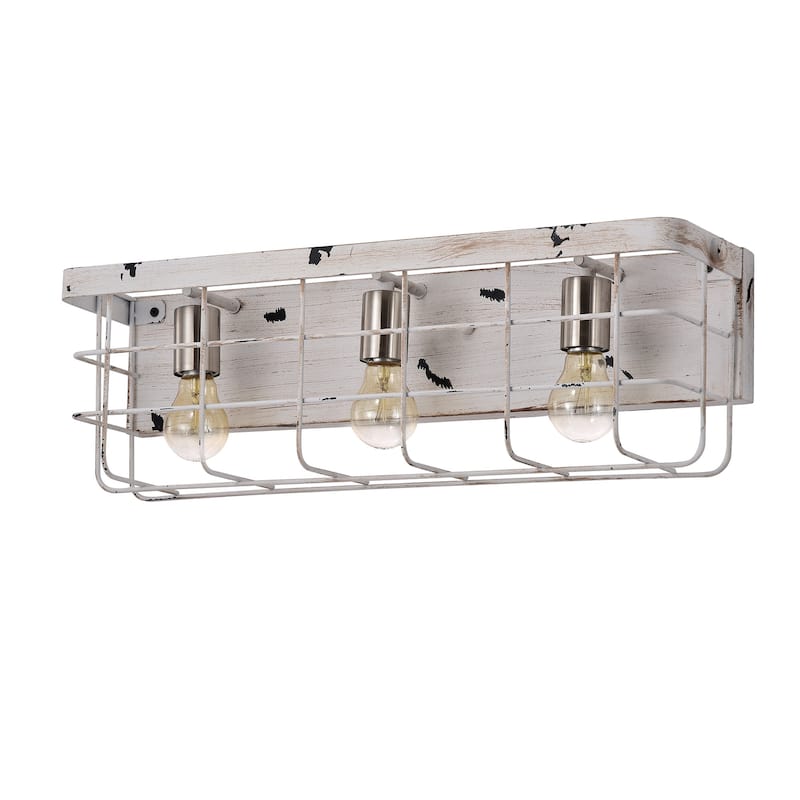Antique White 3-Light Wood Caged Vanity