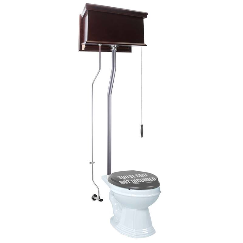 Mahogany Wooden High Tank Toilet Flat Tank, White Elongated Bowl and Brass Z Pipe