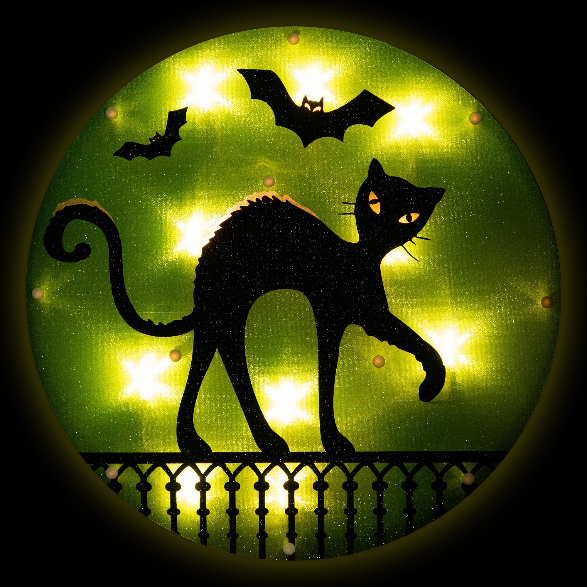 Lighted Black Cat with Bats Halloween Window Decoration - 13.75"