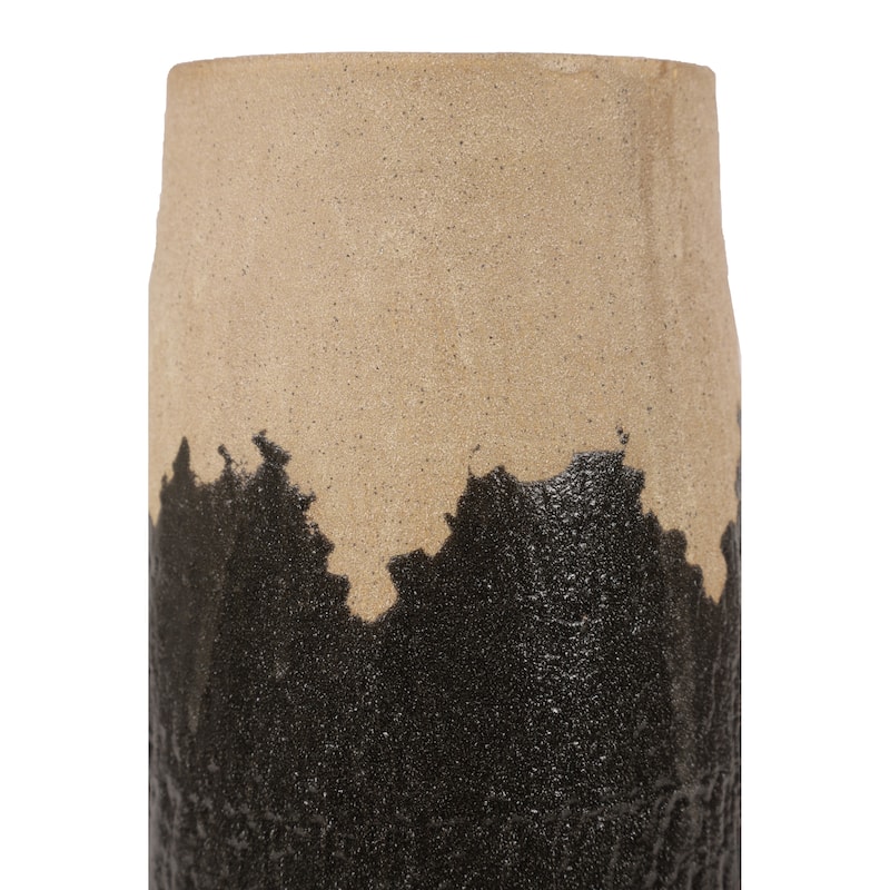 Black Porcelain Vase with Terracotta Details