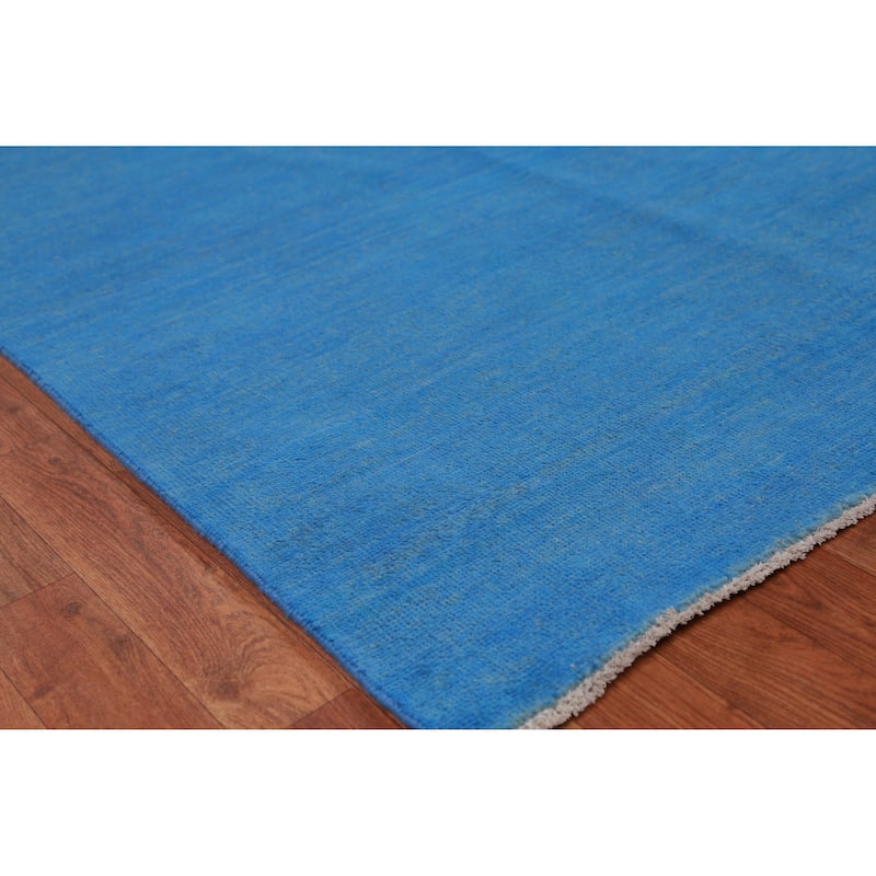 Hand Knotted Oriental 100% Wool Carpet Modern Solid Navy Blue & Blues Gabbeh Area Rug - 11' 8'' X 9' 1''