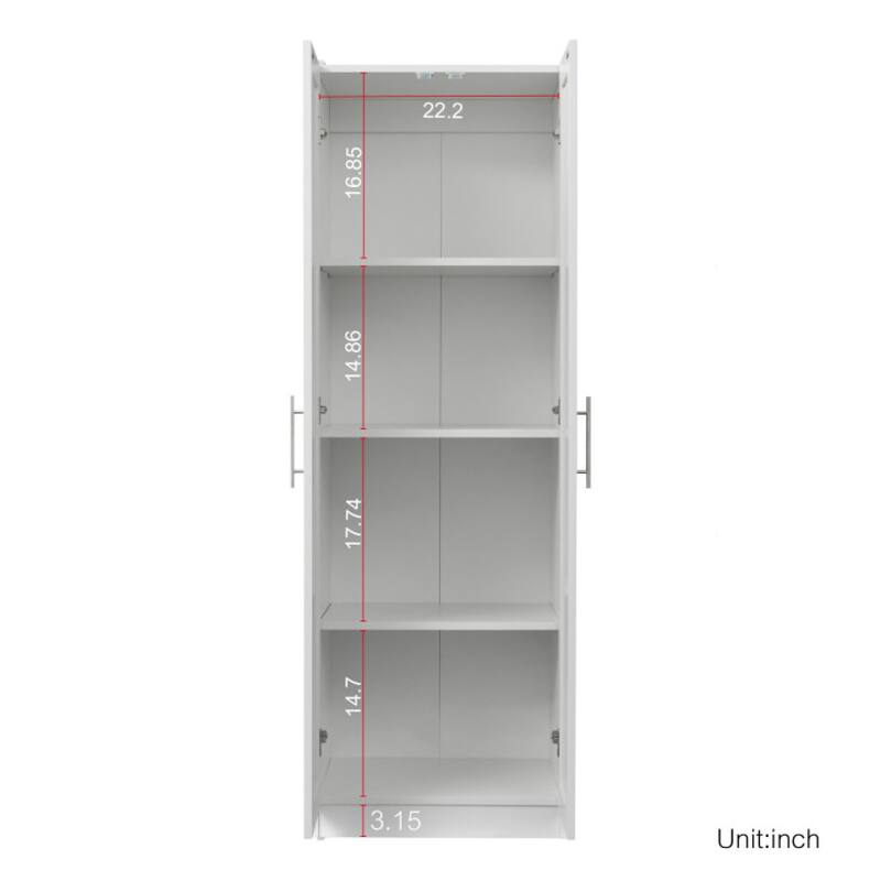 Roomfitters Tall Wardrobe & Kitchen Cabinet, 2-Door Storage Cupboard with 3 Shelves, White