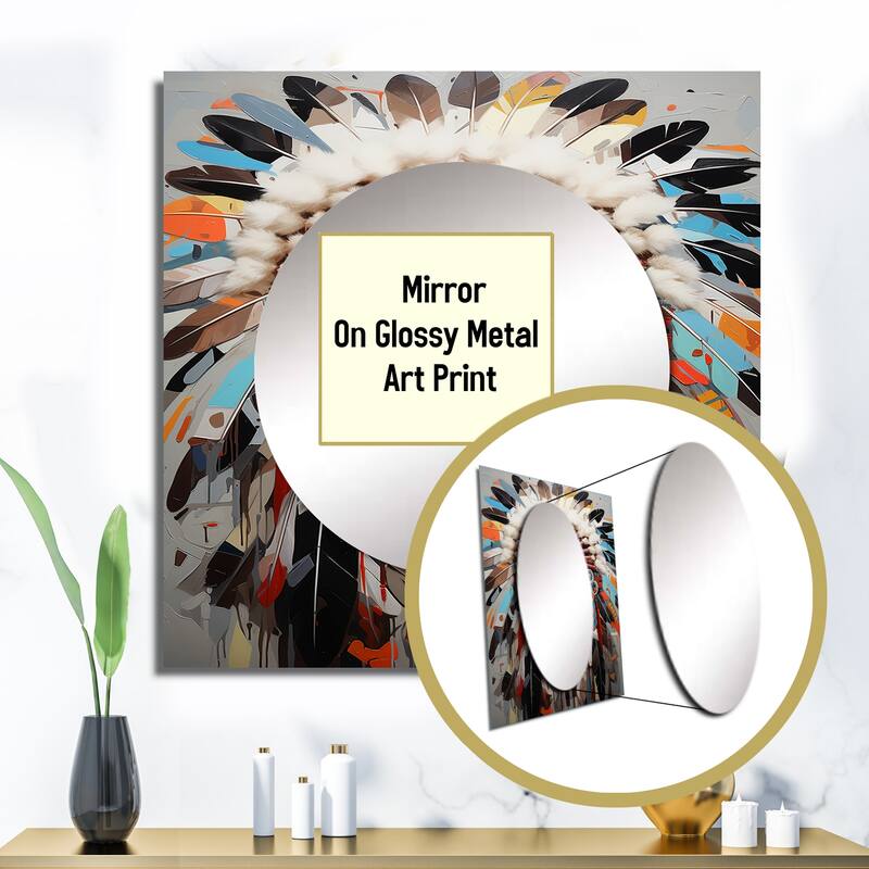 Designart "Native American Warrior Portrait" Native American Art Wall Mirror - People Square Wall Mirror For Living Room