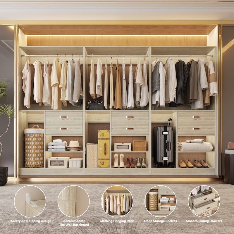 40'' Large Closet System with Shelves and 2 Drawers, Freestanding Closet Organizer with Hanging Rods
