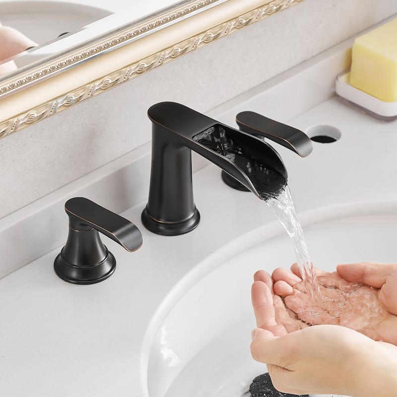 Double Handle Three-Hole Bath Waterfall Faucet with Drain