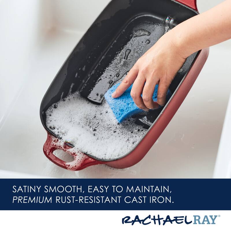 Rachael Ray NITRO Cast Iron Roasting Pan, 9Inch x 13Inch, Agave Blue