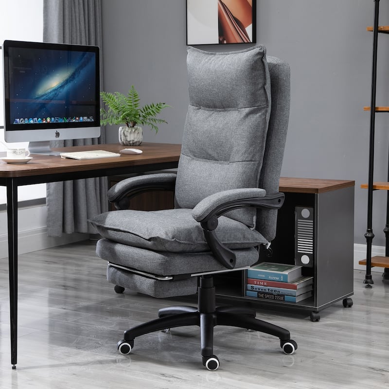 Vinsetto 360-deg Swivel Home Office Chair Adjustable Height Recliner with Retractable Footrest and Double Padding - Black