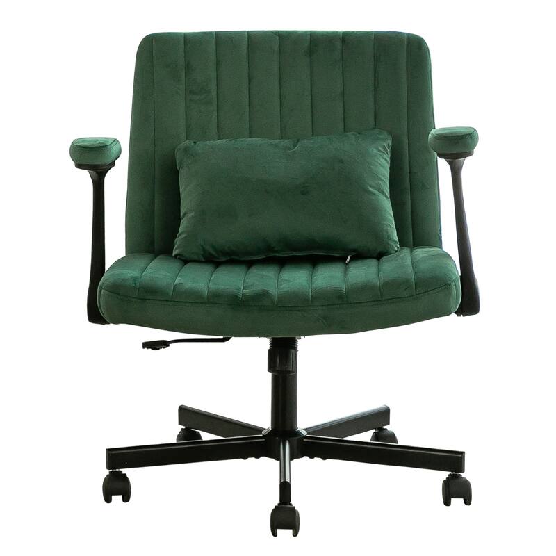 Green Velvet Criss Cross Armrest Office Chair with Wheels - N/A - Green