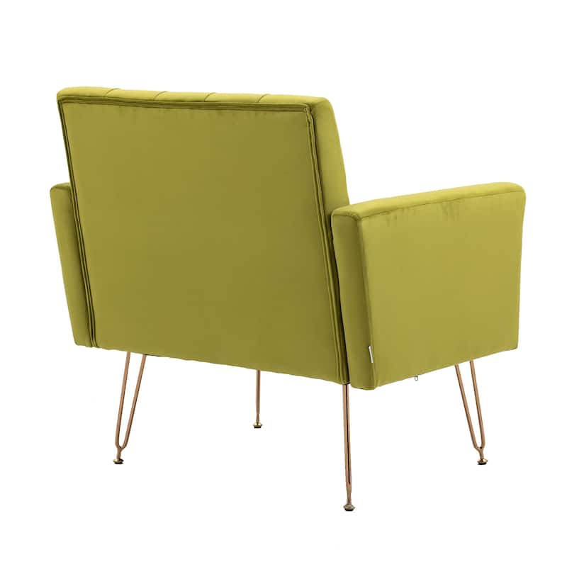 Velvet Upholstered Armchair Single Sofa Modern Tufted Reading Chairs Gold Metal Leg Wingback Chairs for Living Room Bedroom