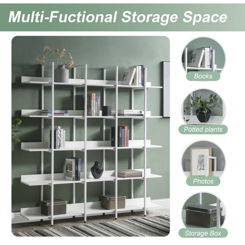 5-Tier Open Bookcase – Vintage Industrial Style Shelf with Sturdy Metal Frame & MDF Board - 11.81in. W X70.87in.DX70.87in. H