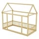 preview thumbnail 39 of 52, House Floor Bed with House Roof Frame and Safety Guardrails, Twin/Full Size Wooden Floor Montessori Bed House Bed for Kids