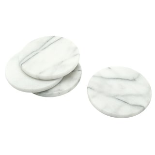 Creative Home White Marble Round Coaster Set (Set of 4)