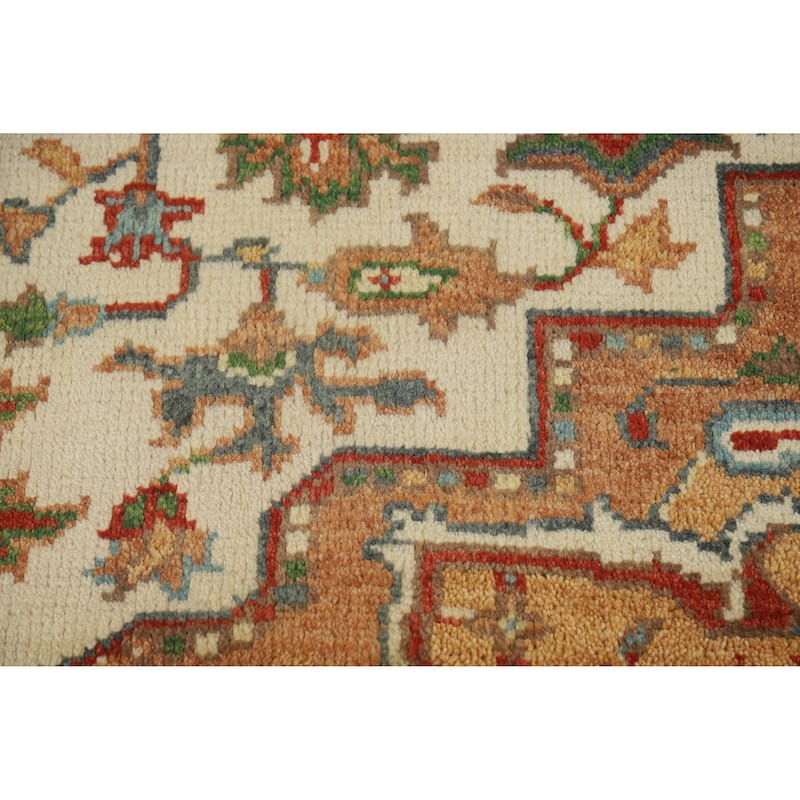 Medallion Heriz Serapi Indian Rug Hand-Knotted Wool Carpet - 7'10" x 9'8"