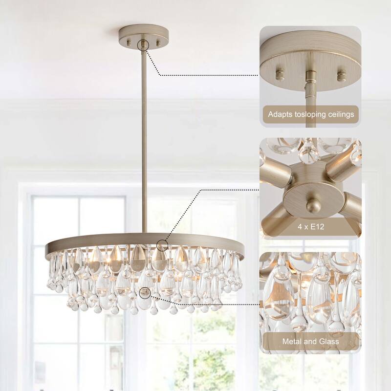 Viviana 4-light Crystal Teardrop Round Chandelier