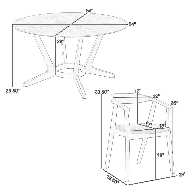 Alana 5 Piece Round Dining Table Set, Walnut Brown Wood, 4 Orange Chairs