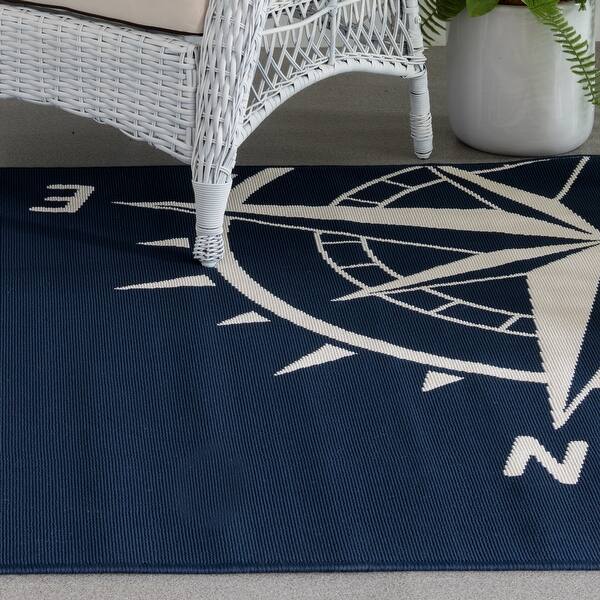 Shop Gainsville Nautical Compass Blue And Ivory Woven Area Rug