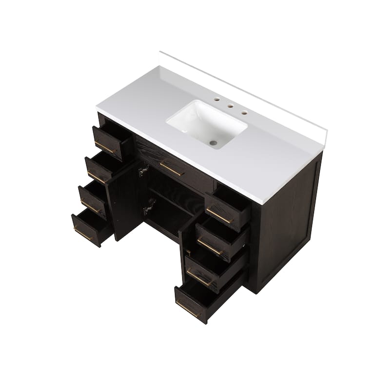 Abbey 48 in W x 22 in D Black Oak Single Bath Vanity and White Quartz Top
