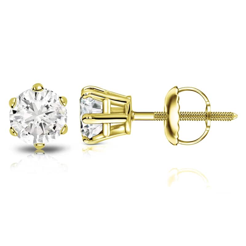 Auriya 1 1/2ctw Round Diamond Stud Earrings 14k Gold 6-Prong (J-K, I2-I3) - Yellow