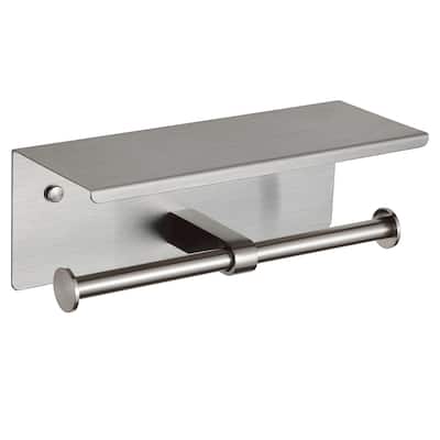 Wall Mounted Double Toilet Paper Holder with Shelf