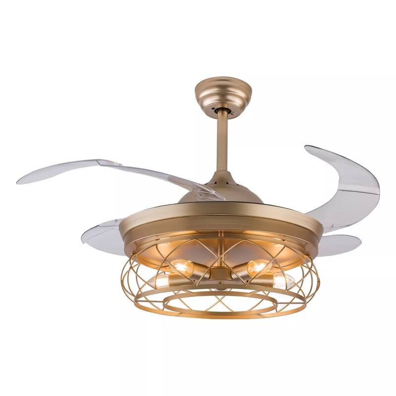 Caged Ceiling Fan Light Farmhouse Chandelier Fan Pedant Lamp Remote - 18" x 22"