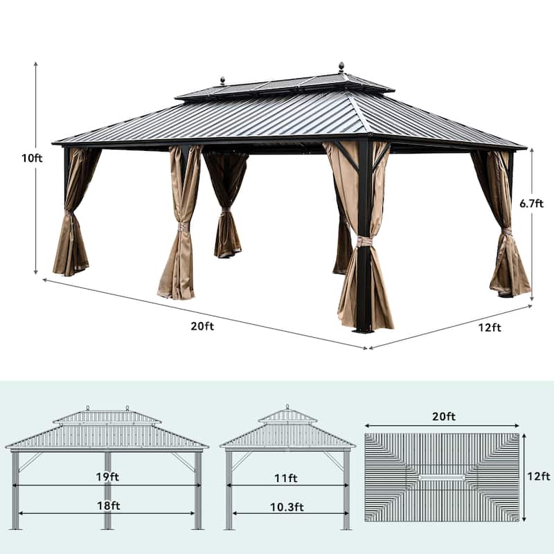 Outdoor Aluminum Hardtop Gazebo With Nettings And Curtains