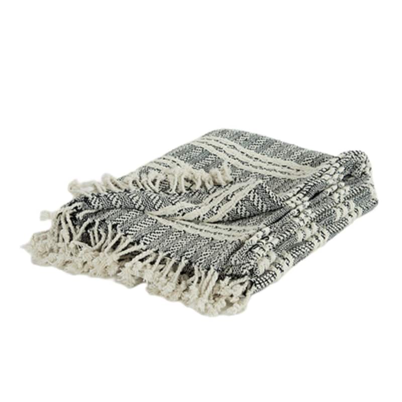 HomeRoots Black Woven 100% Cotton Throw Blanket