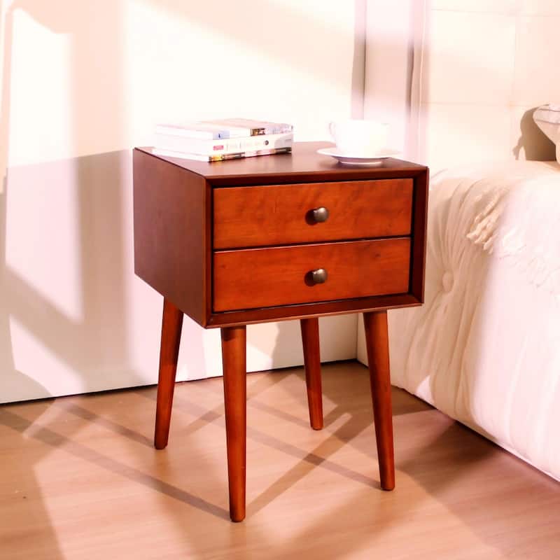 Nightstand with 2-Drawers, Small Side End Table with Storage - Walnut