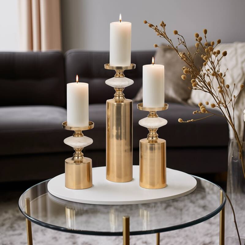 Modern Decorative Candle Holders with Silhouettes- Set of 3 - 9" - 12" - White - 4" x 4" x 16"