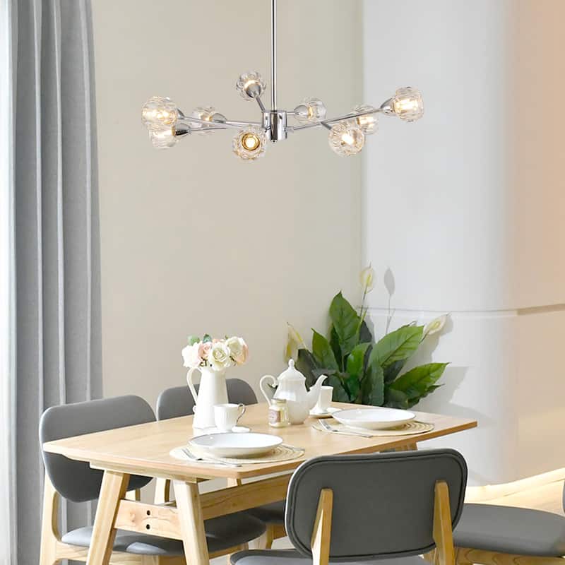 Crystal Chandeliers,9 Lights Chrome Chandelier,Dining Room Chandelier Over Table,Kitchen Light Fixtures(Bulbs Not Included)