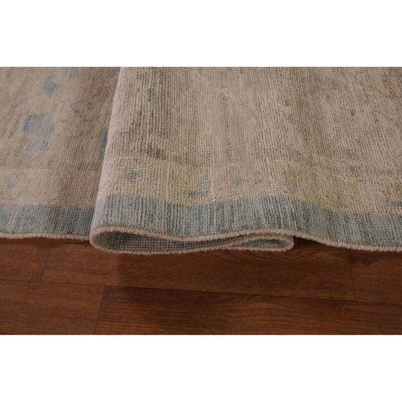 Blue Floral Oushak Vegetable Dye Area Rug Handmade Wool Carpet - 8'5" x 10'0"