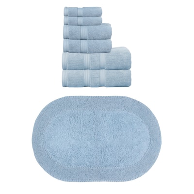 Home Weavers Double Ruffle Collection 100% Soft Cotton 6 Pc Towel Set & 1 Pc Bath Rug, Machine Washable (Set of 7)