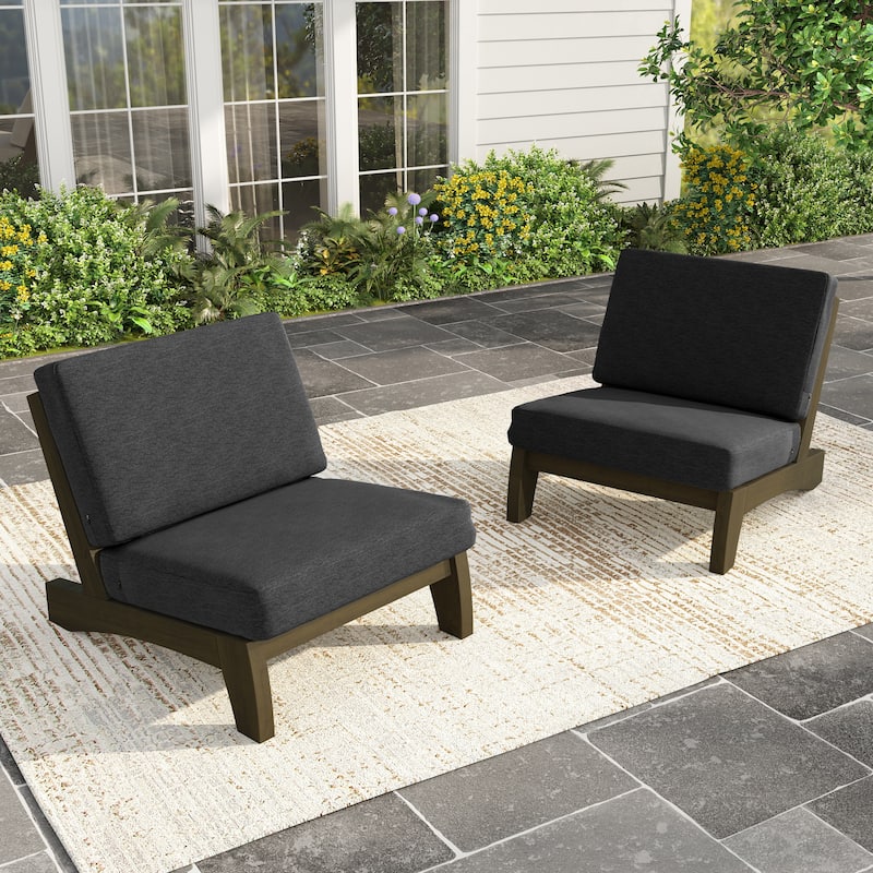 Set of 2 Patio Teak Wood Outdoor Club Chair with Cushions - Natural Wood - Dark Grey