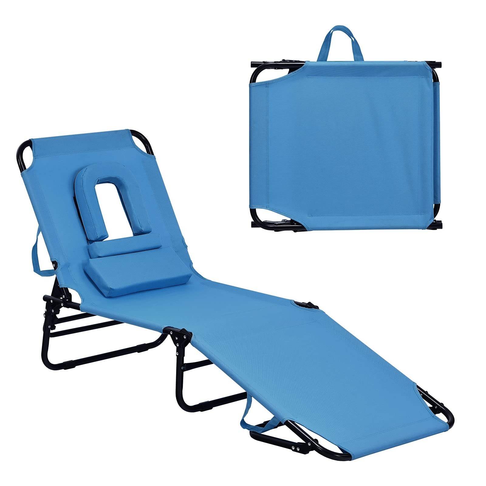 Outdoor Adjustable Tri fold Chaise Lounge Chair for Patio Beach Sunbathing Tanning Pool Camping Blue Bed Bath Beyond 40155191