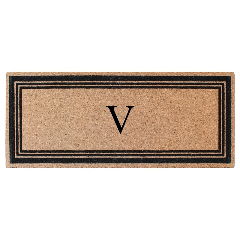 A1HC Natural Coir Monogrammed Flock Anti shed Treated Durable Doormat BlackBeige