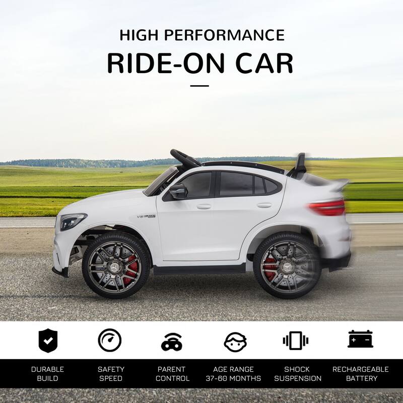 White Ride on Sports Car with Seat Belts, Parent Remote Electric Car for Kids, Electric Vehicle Toy with Steering Wheel