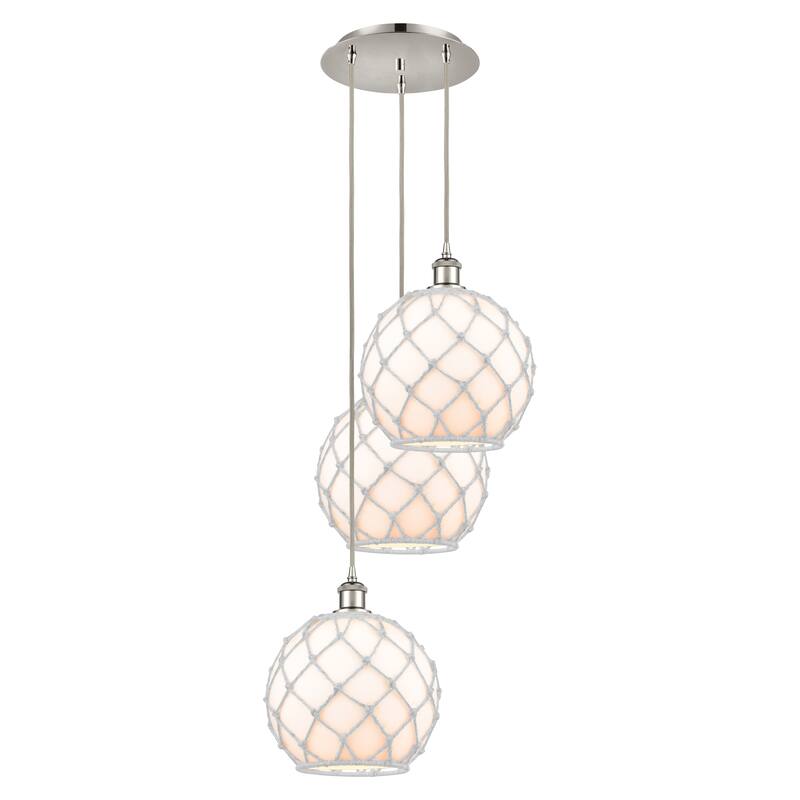 Innovations Lighting Endless Possibilities Ballston - Farmhouse Rope - 3 Light 17" Cord Hung Multi Pendant - White Glass with White Rope/Polished Nickel
