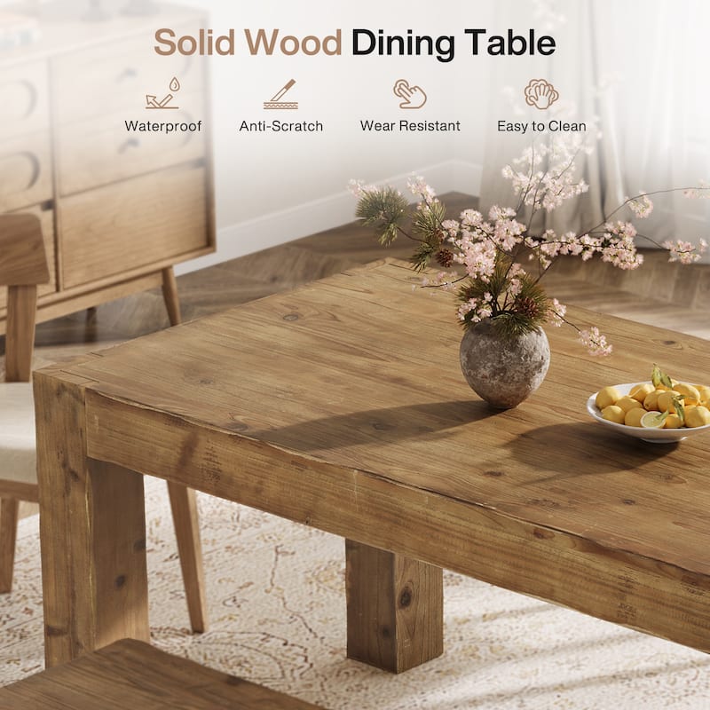 63" Solid Wood Kitchen Dining Table for 4-6 People