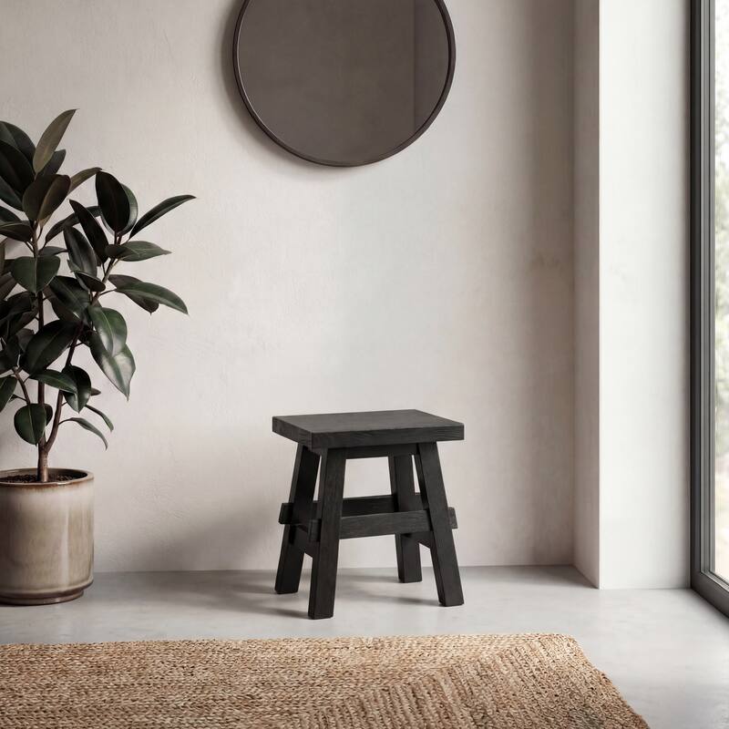 JONATHAN Y Revine Rustic Farmhouse Solid Mindi Wood Handcrafted Accent Stool