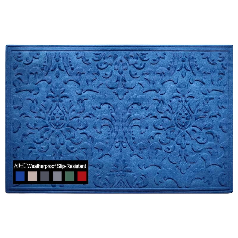 A1HC New All Weather Superior Dirt and Moisture Absorbing Polypropylene Door Mat with Non-Slip Backing for Inside Outside Use - 24"x36" - Floral Blue