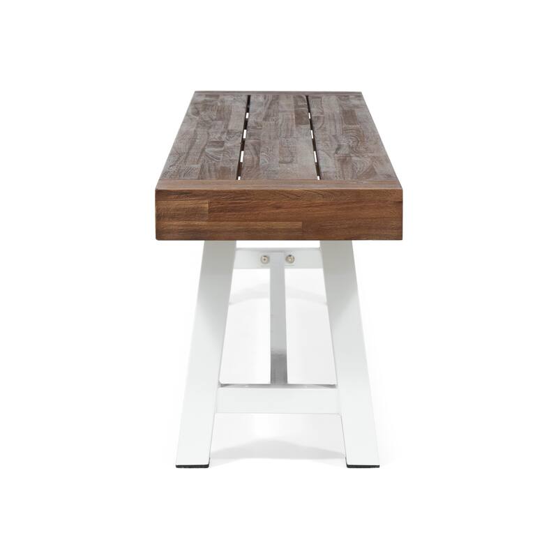 Roomfitters Carlisle 74 Inch Outdoor Dining Bench, Acacia Wood Seat with A-Frame Metal Legs, Dark Brown