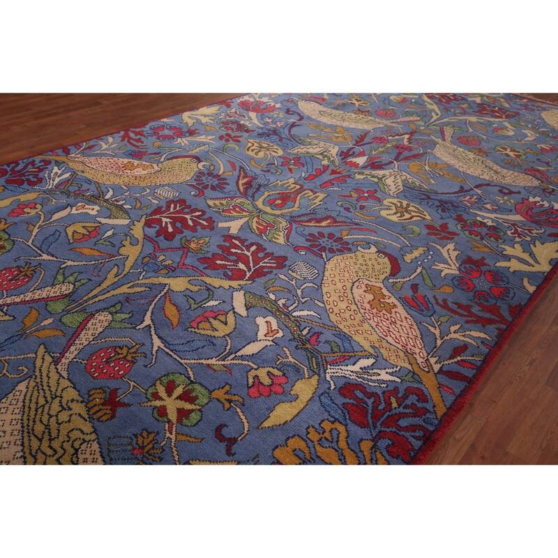 Animals Design Blue Ziegler Oriental Area Rug Handmade Wool Carpet - 8'0"x 15'8"