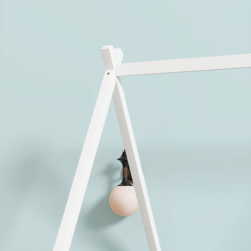 Full Size Rubber Wood Tent-shaped Floor Bed with Guardrails