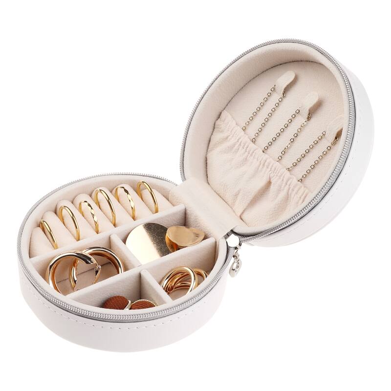 Travel Jewelry Box, Small Portable PU Leather Jewelry Organizer Case Storage Display Holder - 10x10x5.5cm